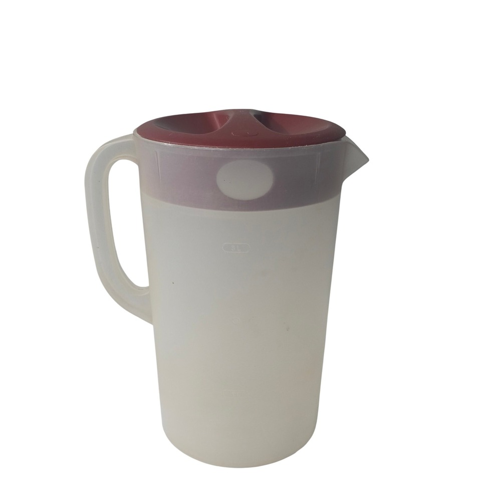 Vintage Rubbermaid Clear Pitcher 1 Gallon Red Lid Easy Pouring Dishwasher Safe